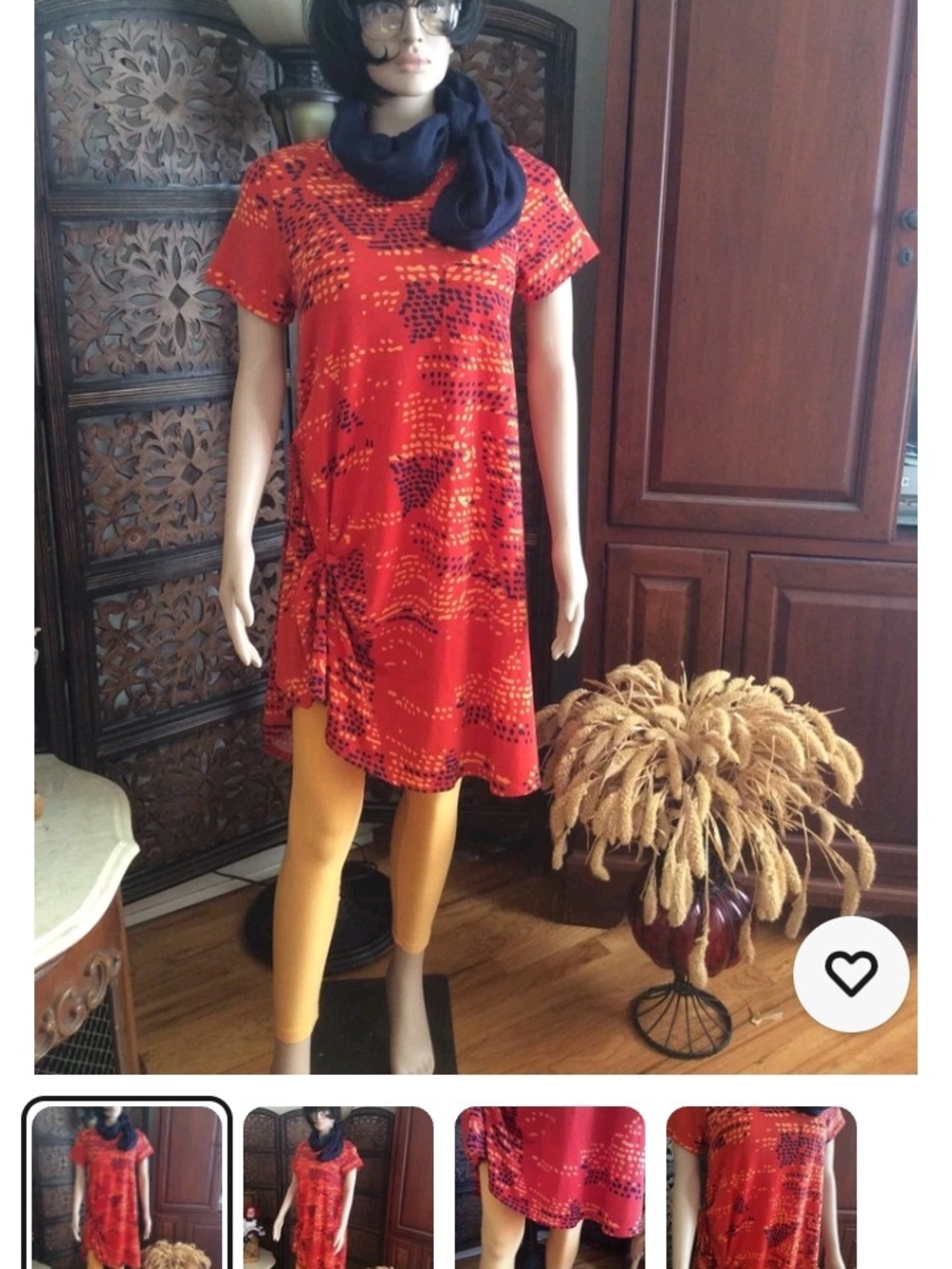 #23 LuLaRoe Carly Orange Printed Short-Sleeve Shift Dress And Os Leggings.